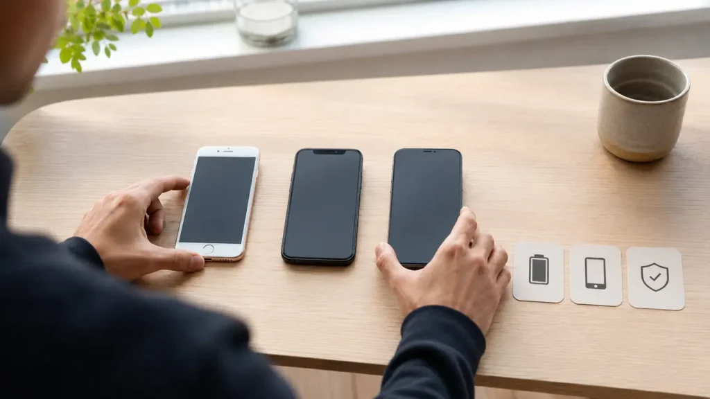 Tre generationer av begagnade iPhones jämförs efter batteri, skick och trygghet