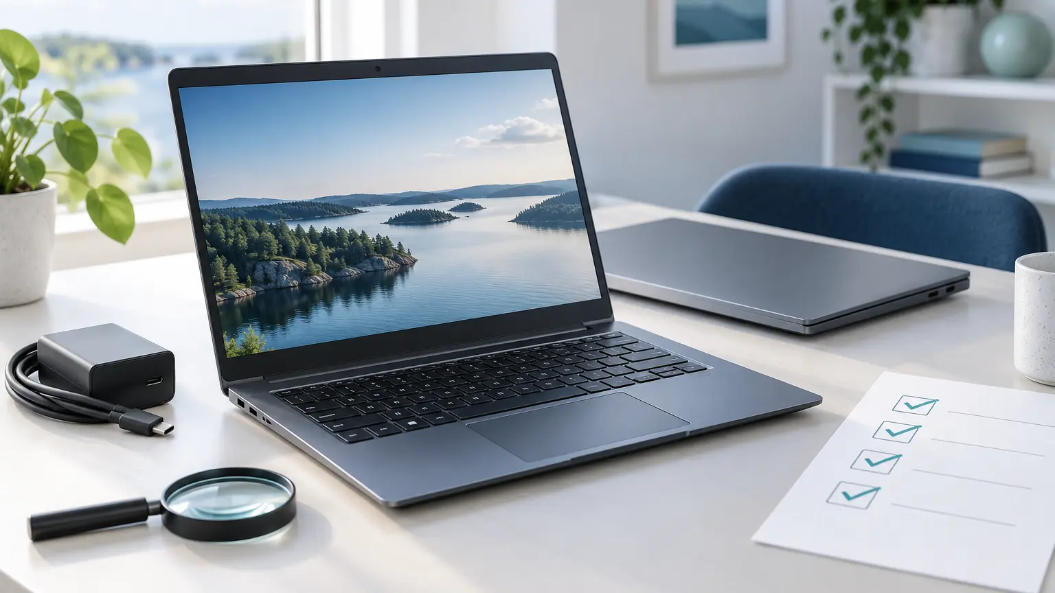 Begagnad laptop kontrolleras inför köp 2026