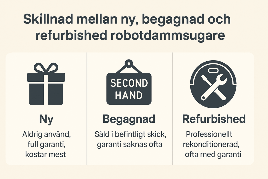 Skillnad mellan ny, begagnad och refurbished robotdammsugare