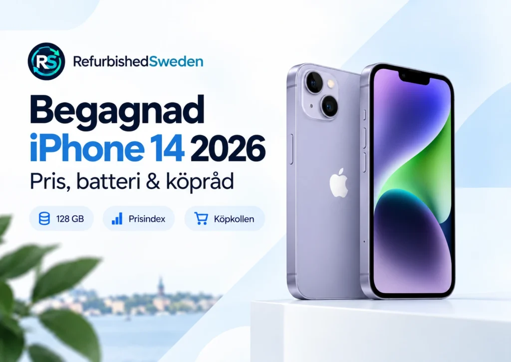 Violett iPhone 14 visad framifrån och bakifrån