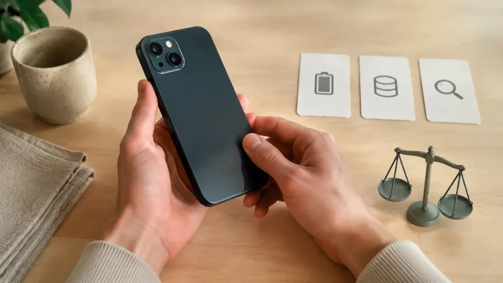 Begagnad iPhone 13 granskas för batteri, lagring, skick och marknadsvärde