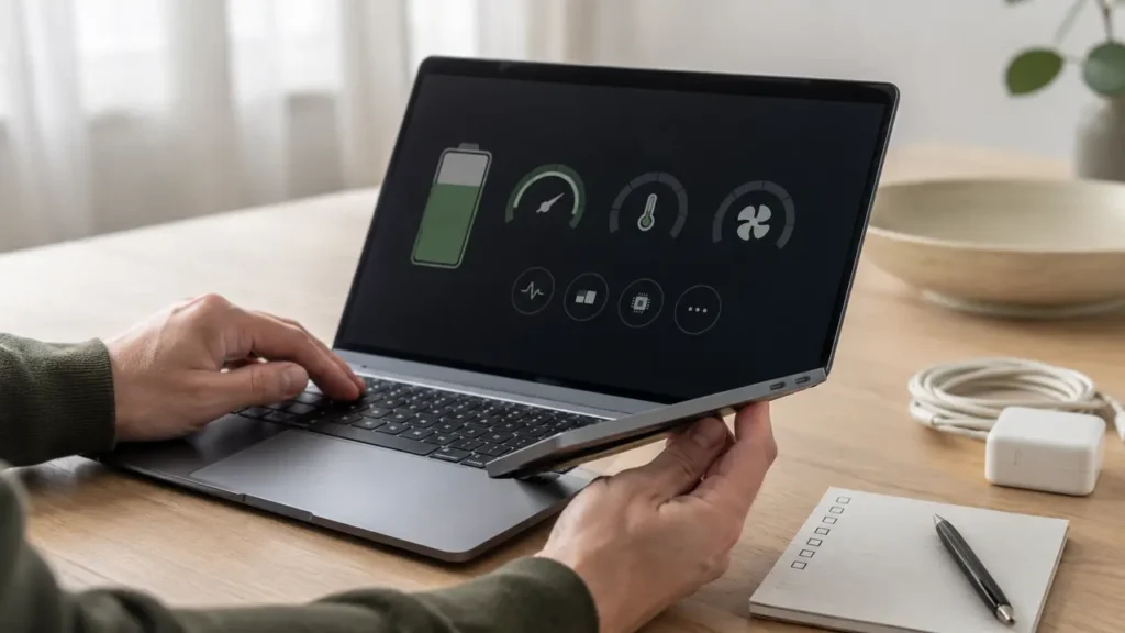 Begagnad MacBook Air M1 kontrolleras för batteri, tangentbord, portar och skick
