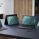 Fyra begagnade laptops med pekskärm i olika 2-i-1-format