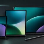 Tre Samsung Galaxy Tab-surfplattor i olika storlekar med S Pen