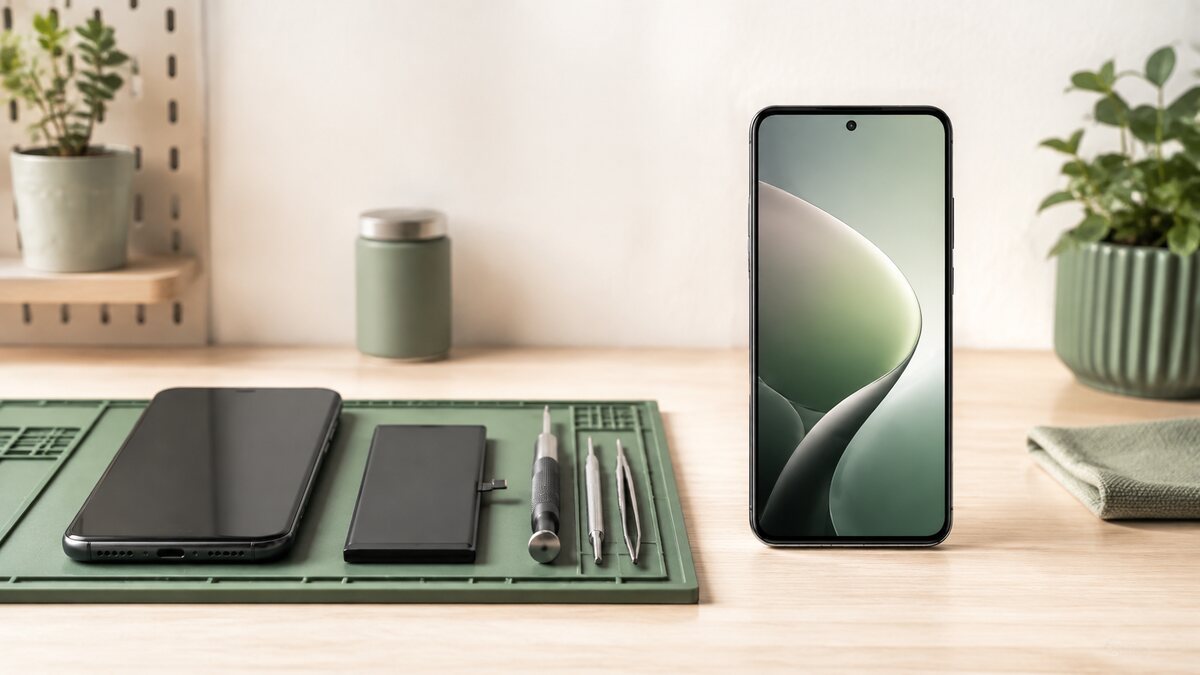 iPhone, nytt batteri och nyare mobil som illustrerar valet mellan batteribyte och uppgradering